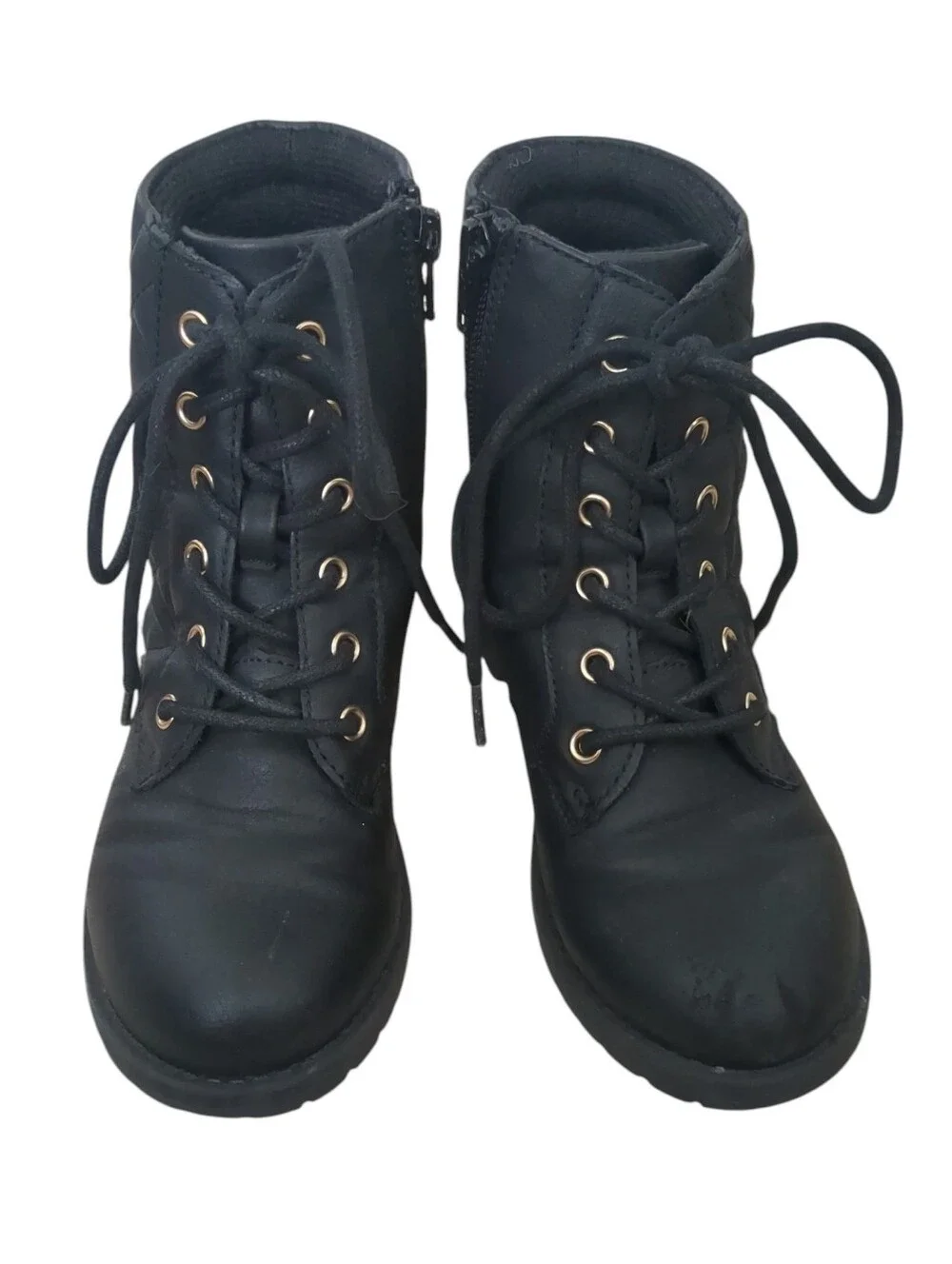 Girls Quilted Lace Up Booties In Black (Size 1)